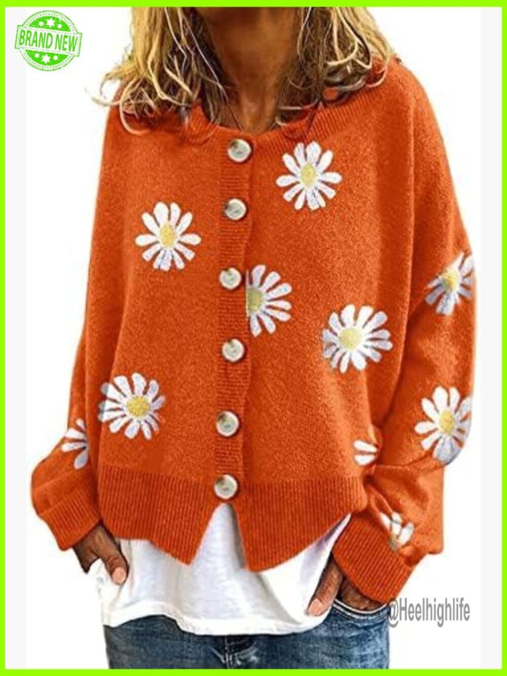 Oversized Cropped Cardigan Cable Knit Floral Print Sweater Outwear